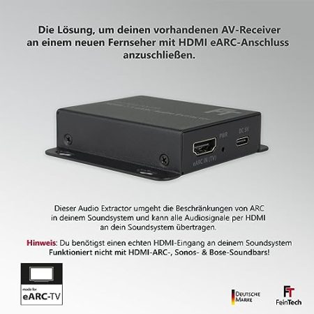 FeinTech AX110 HDMI 2.1 eARC Audio Extractor Konverter für Fernseher mit HDMI-eARC