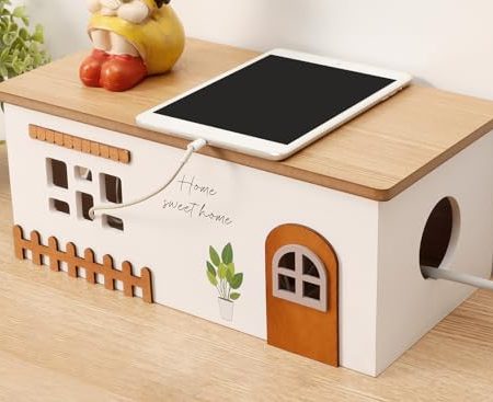 TUKDAK Kabel-Management-Box, Holz-Verlängerungskabel-Organizer, handgefertigte Steckdosenleiste für TV, Computer, Kabel, USB-Hub-System, Überspannungsschutz, Kabelversteck auf Schreibtisch oder Boden,