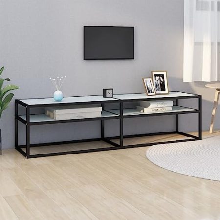AJJHUUKI Entertainment Centers & TV Stands-TV-Schrank, weißer Marmor, 160 x 40 x 40,5 cm, gehärtetes Glas