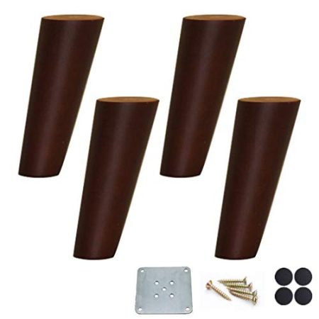 WYRMB Massivholz-Möbelbeine aus Eiche, neigbare, konische Sofabeine, Couchtischbeine, Schrankfüße, Ersatzbeine für TV-Schrank, Nachttisch, Walnussfarbe, mit Zubehör, 4er-Set (15 cm)