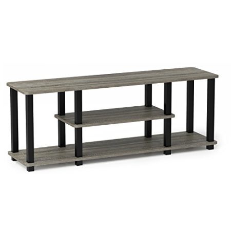 Furinno Entertainment/TV-Regal mit unterschiedlichen Ablageflächen, Französische Eiche Grau/Schwarz, 29.72 x 111.25 x 41.15 cm, Vierkantrohr