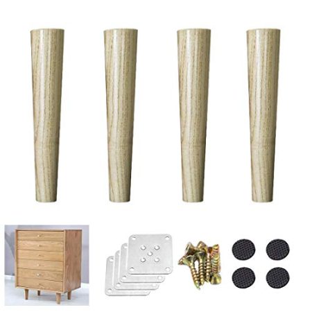 4-teilige Massivholz-Möbelbeine, konische Tischbeine, Ersatz-TV-Schrankbeine Stehende Füße, Holzbett-Tragegurte, für Sofa Couch Ottoman Dresser, mit Hardware-Zubehör (Eschenholz 25