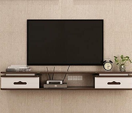 TV Board HäNgend HäNgeschrank, Router-Set-Top-Box, Multifunktions-Wand-Tv-Schrank Mit 2 Schubladen Und Kabelloch, Geeignet FüR Wohnzimmer/Walnut / 120cm