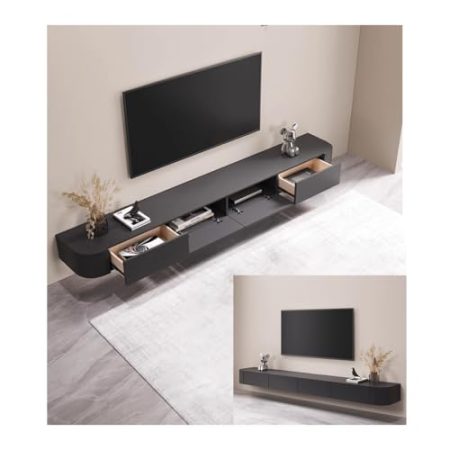 Aipunlus Hängender TV Schrank, Schwebende TV Schrank, TV-Medienkonsole, TV Lowboard Hängend, Lowboard Hängend, Große TV-Bank Mit Stauraum Unter Dem Fernseher (Schwarz, 200cm)