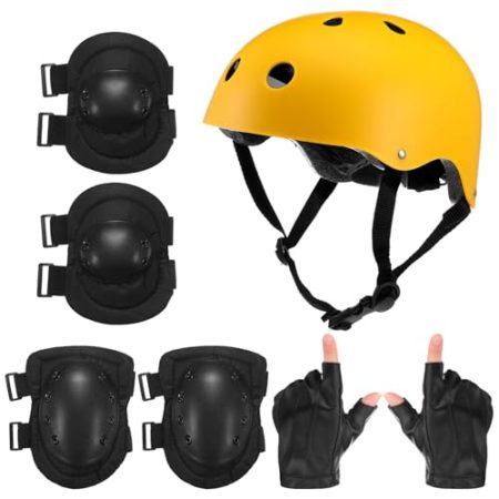 WinnerWhy 7-teiliges Halloween-Kostüm-Set, 90er-Jahre-Abenteuer, TV-Show, Gold-Kostüm, Helme und schwarze Knieschützer, Ellenbogenschoner, 90er-Jahre, Halloween-Cosplay-Zubehör für Erwachsene,