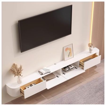 Weißer Schwebender TV-Ständer, TV-Schrank Mit Stauraum, Wandmontiertes Medienkonsolen-Entertainment-Center, Mit Kabelmanagement, Für Wohnzimmer, Schlafzimmer(180x24x20cm)