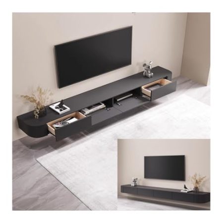 Aipunlus Modernes Schwebendes TV-Regal, TV-Schrank weiß, Lowboard hängend, Wandmontierte Unterhaltungsmedien-Konsole | Großes Aufbewahrungs-TV-Bank für Wohnzimmer & Büro (Schwarz, 200cm)