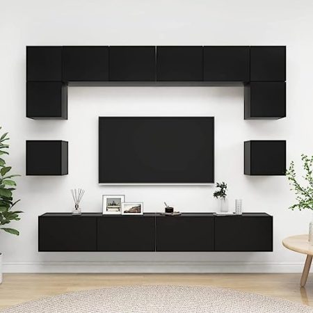 Toshilian 8-TLG. TV-Schrank-Set Schwarz Holzwerkstoff