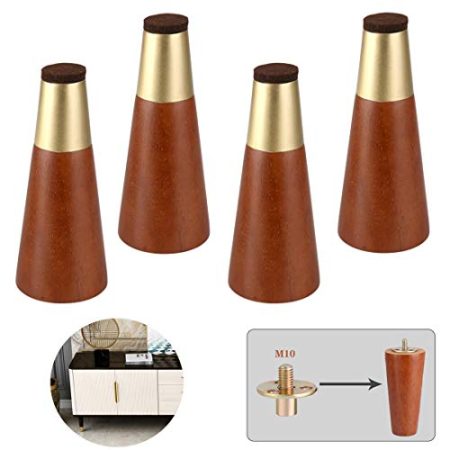 Generisch Massivholz, Sofabeine, konische Ersatzfüße aus Holz, Sockelfüße, DIY-Hardware-Zubehör, für TV-Schrank-Betttisch, M10-Schraubeninstallation, Messingsockel, Walnuss, 4 Stück (vertika