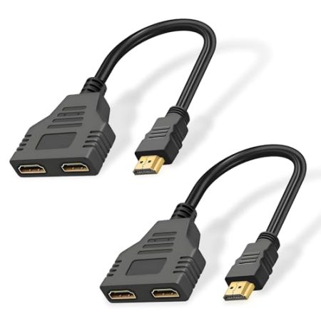 Flylin 2 Stück 1080P HDMI Kabel Splitter, HDMI Stecker auf Dual HDMI Buchse 1 auf 2 Wege Splitter Kabel Adapter Konverter, HDMI Doppelstecker für HDTV HD/Monitor/Projektoren