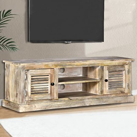 homiuse TV-Schrank Solides Mangoholz Tv Kommode Sideboard Wohnzimmer Tv Lowboard Wohnzimmertisch Tv Board Fernsehtisch Fernsehschrank Rustikale Fernsehschrank Seitenschrank 2 Schrank&2 Regalfächern