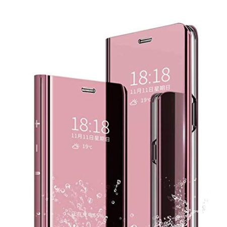 Wuzixi Hülle für Xiaomi Redmi 9T. Smart Case, Tasche Smart Spiegelüberzug Sleep Flip Leder Tasche Smart Leder Tasche Schutzhülle für Xiaomi Redmi 9T.Roségold