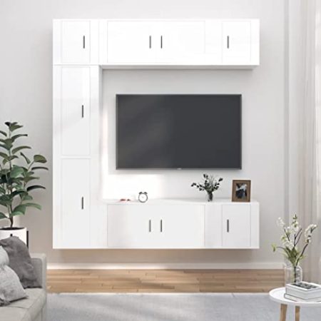 Toshilian 7-TLG. TV-Schrank-Set Hochglanz-Weiß Holzwerkstoff
