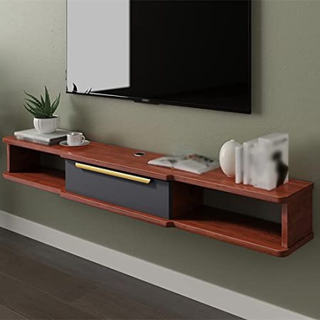 TV Board HäNgend HäNgeschrank,Zweischichtiger Wand-Tv-Schrank Mit DrahtlöChern, Geeignet FüR KüChenregal-Desktop-AufbewahrungsschräNke/reddish brown / 140cm