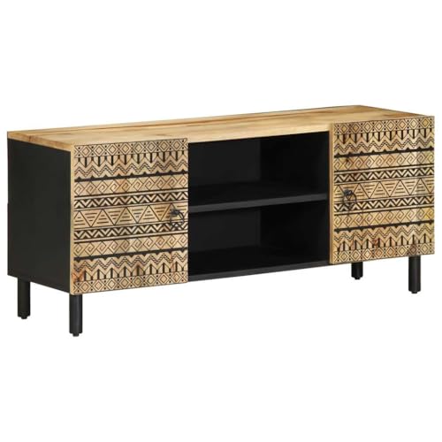 AJJHUUKI Outdoor-Möbel-TV-Schrank schwarz 105x33,5x46 cm Massivholz Rohholz Mango-Möbel