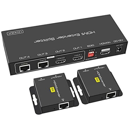 VEDINDUST HDMI Splitter Extender 1 in 2 Out 50m 165ft über Cat5e / 6/7 Ethernet HDMI Sender Empfänger unterstützt EDID Voreinstellungen 1080p POC (benötigt nur TX Strom für die Arbeit)