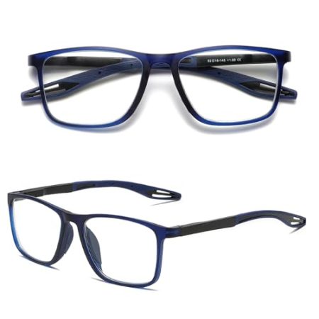 Hubeye TR90 Sport Lesebrille für Damen und Herren Gute Quadratische bequeme flexible Anti-blaue Computerbrille Hochwertig Komfortabel Lesehilfe 1.25