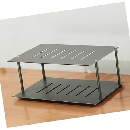 IMUNKT Tisch-Beamer Ständer, Audio Rack, HiFi Regal Medienständer, 2-Etagen Offenes Router-Regal, Aluminium, Plattenspieler/Spielekonsole/Kabelbox/TV Zubehör Ständer(Grey,27x18.5x14.5cm)