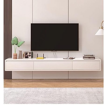 TV Lowboard Hängend - Wandmontage TV-Schrank - TV Schrank Hängend, Wandmontierte Entertainment-Center-Medienkonsole, Moderner Schwimmender TV-Ständer Aus Holz Und MDF, Für Zuhause/Büro ( Color : Blanc