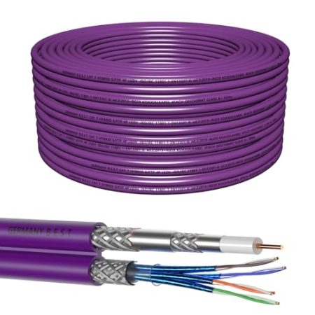 Germany B.e.s.t Cat7 LAN Netzwerkkabel + Sat Kabel Hybridkabel 50M 10 Gbit/s –& Koaxialkabel 4-fach Abschirmung – für Streaming, Online-Gaming, Kamerasysteme, Satellitenempfang – Flexibel, Robust