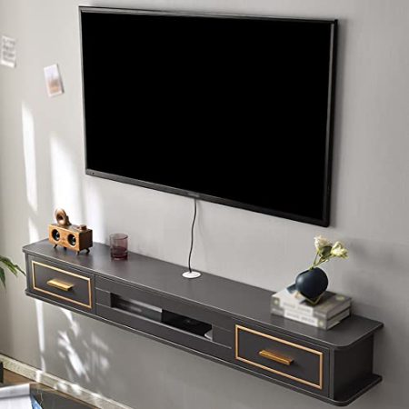TV Board HäNgend, Projektoren Und Spielkonsolen Holzwand-Tv-SchräNke, Geeignet FüR Wohnzimmer-UnterhaltungsräUme/Gray / 130cm