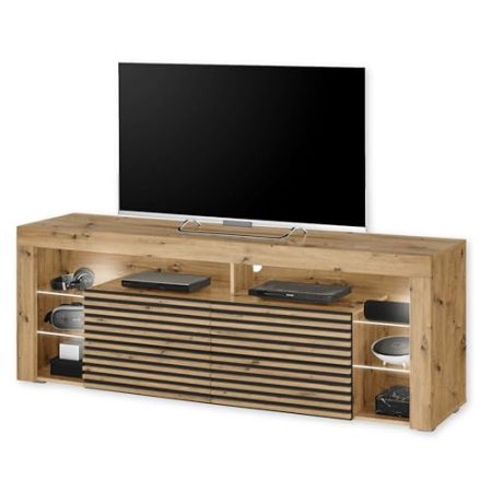 Goal 2 TV-Lowboard mit LED-Beleuchtung in Artisan Eiche Optik, Schwarz - TV Schrank mit viel Stauraum für Ihr Wohnzimmer - 179 x 67 x 44 cm (B/H/T)