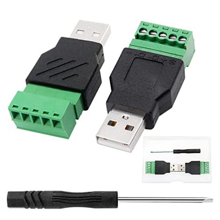 VooGenzek 2 Stück USB 2.0 Typ A Stecker auf 5 Pin Buchse Schraube, USB Plug Terminal, Männlich