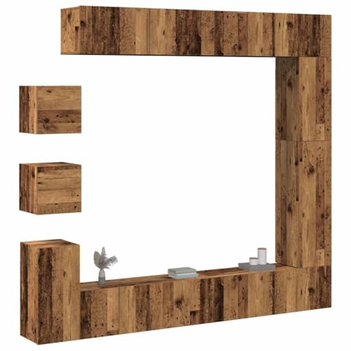 Generisch 9-TLG. TV-Schrank-Set Wandmontage Altholz-Optik Holzwerkstoff,jiangboyue-3329221
