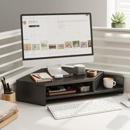 YANBI Eck MonitorstäNder Bürotisch Eckregal Lift, Computer-Monitor-Hebebühne Aus Holz, Ergonomischer Tischständer für Laptop/PC-Bildschirm/Fernseher, Dreieckiges Organisationsregal (Color : Black)