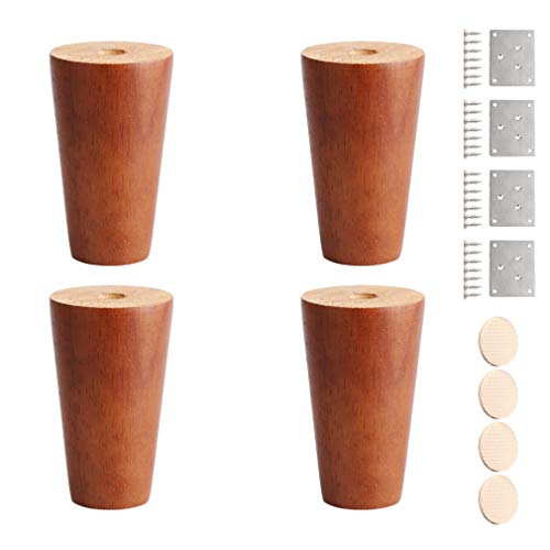 WYRMB Massivholz-Möbelbeine, konische Ersatz-Sofabeine, Couchtischbeine, für DIY-Schreibtisch/TV-Schrank/Nachttisch/Schrank, 8–80 cm optional, mit Zubehör, 4er-Set (10 cm/3,9 Zoll)