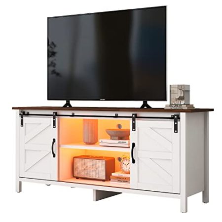Großer TV-Schrank,Entertainment Center,TV Stand,Einstellbare Regale für,Wohnzimmer Esszimmer weißer fernsehschrank,Sideboard mit 2 Schiebetüren,niedriger Schrank,Modernes Design,120*40*60.5cm