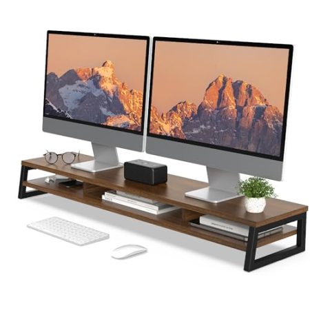 Fenge Dual Monitorständer Riser 108cm Große Computer Bildschirmständer für PC/Laptop/Fax/Drucker/TV, Schreibtisch Organizer,Tragfähigkeit 45KG Braun