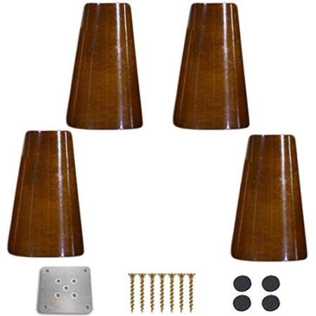 FHKBB 4 nussbaumfarbenes Küchenmöbelbein, Massivholz-Ersatzschrankfüße, vertikale runde Sofafüße, Stuhl/Loveseat/Ottoman/Couchtisch/Bett/TV/Kommode-Zubehör, mit Montageplatten (25 cm)
