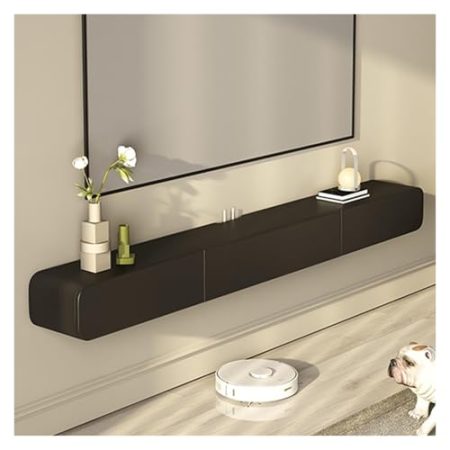 Generisch Schwebender TV-Ständer aus Massivholz, an der Wand montierte Medienkonsole mit 2 Schubladen, hängendes TV-Regal, Entertainment-Center, TV-Schrank, für das Home-Office (120 x 24 x 18 cm)