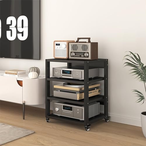 4-stöckiger beweglicher Audio-Video-Komponenten-Schrank, Eck-TV-Ständer mit HiFi-Regalen, ideal für Wohnspiele und Aufnahmeräume