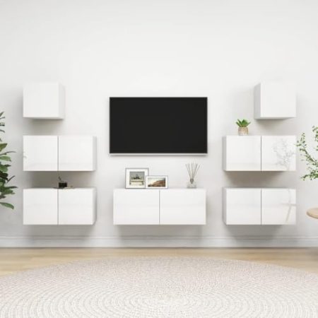 AJSEOYBS Tv Board,Tv Schrank HäNgend 7-TLG. Tv-Schrank-Set Hochglanz-Weiß Holzwerkstoffgeeignet Geeignet für Wohnzimmer, Schlafzimmer, Büro, Empfangsraum, Arbeitszimmer
