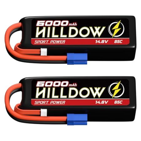 Hilldow 14.8V Lipo RC Akku 4S 85C 6000mAh wiederaufladbare Lipos Akkus mit EC5-Stecker für RC Buggy Truggy 1/10 Maßstab RC-LKW Crawler Monster RC Auto und Boot (2 Stück)