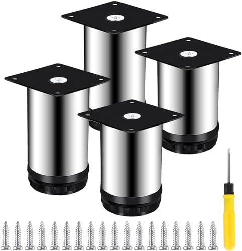4 Stück Edelstahl-Möbelbeine, Sofa-Beine, runde Schrankfüße, Möbel-Hardware-Zubehör, mit Schrauben, Schrank-Couchtisch-TV-Ständer-Beine, Metall-Möbelfüße, schwarz (Größe: 5 cm).
