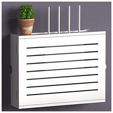 Wandhalterung WiFi Router Aufbewahrungsbox Holz WiFi Netzwerk Set-Top Box Modem Kabel Router Abdeckung Organized Power for Home Bedroom Living Room (Color : White-A, S : 36.4x27.4x11.5cm)