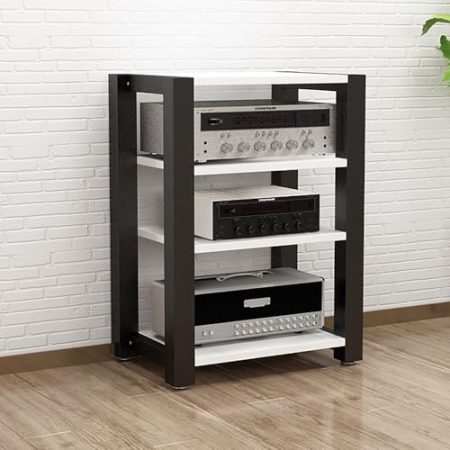 2/3/4/5-stufiges HiFi-Rack-AV-Regal, Medien-Aufbewahrungsschrank, AV-Medienständer, HiFi-Audioschrank, Medienturm-Schrankregal For Spielekonsolen, Unterhaltung/Plattenspieler/Stereoempfänger(White,H80