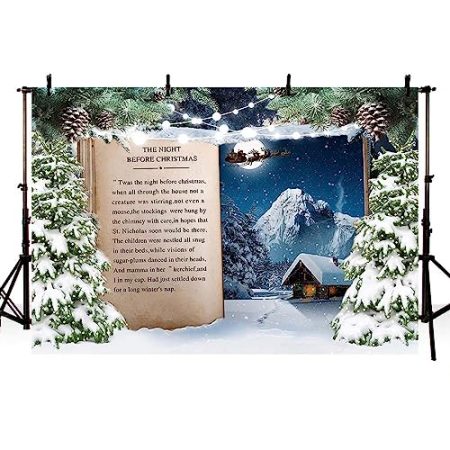 AIBIIN 2,1 x 1,5 m Weihnachts-Fotografie-Hintergrund, Weihnachtsbaum, Märchenbuch, Schneeszene, Hintergrund, Babyparty, Familienfeier, Studioaufnahmen, Foto-Requisiten