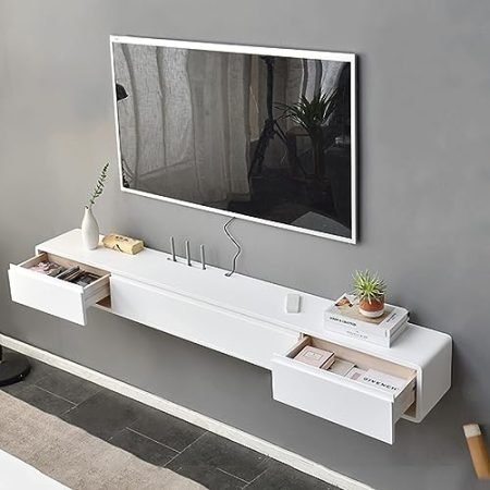 TV Lowboard Hängend - Wandmontage TV-Schrank - TV Schrank Hängend, Wand-TV-Einheit, Schwebender TV-Ständer Aus Massivem Holz, Wandhalterung, Entertainment-Center, Mit 2 Schubladen ( Size : 120X24X20CM