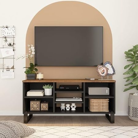 WKIEQACO Entertainment Centers & TV-Ständer, TV-Schrank, 100 x 33 x 46 cm, Massivholz, Mango und Holzwerkstoff