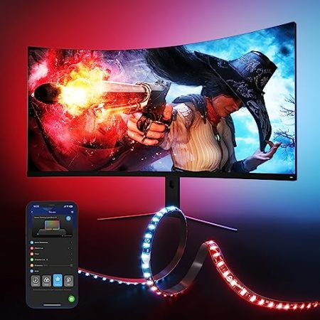 Govee Gaming LED Strip G1, PC Hintergrundbeleuchtung für 27-34 Zoll PCs, Smart RGBIC Wi-Fi LED Streifen, Doppelte Lichtperlen mit 123 Szenenmodi App-Steuerung, kompatibel mit Alexa