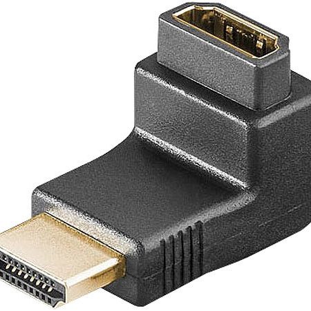auvisio HDMI Winkelstecker: HDMI-Adapter Typ-A-Buchse auf Typ-A-Stecker, 90° gewinkelt (HDMI Kabel mit Winkelstecker, HDMI Winkeladapter, Winkel)
