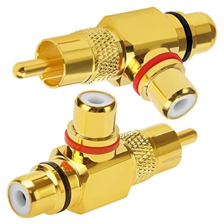 2 Stück Cinch-Splitter, AV-Adapteranschluss, 1 in 2 Out 90 Grad Rechtwinkliger Cinch, RCA 1 Stecker auf 2 Buchsen Y-Cinch-Adapter