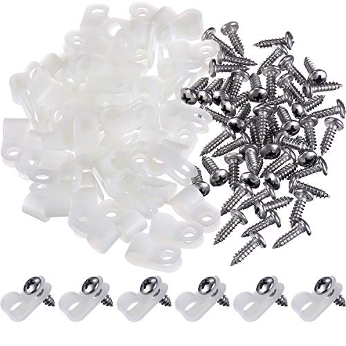 50 Packung R Typ Cable Clip Drahtklemme, Nylon Schraube Befestigungsschnur Fastener Clips mit 50 Packung Schrauben für Draht Management (1/4 Zoll)