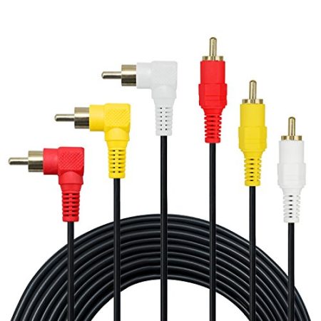 baolongking 3 Cinch-Kabel – Premium vergoldet 90 Grad rechts Winkel RCA Audio/Video-Kabel, 3 Stecker auf 3 Stecker Composite Video Audio A/V AV-Kabel 3m