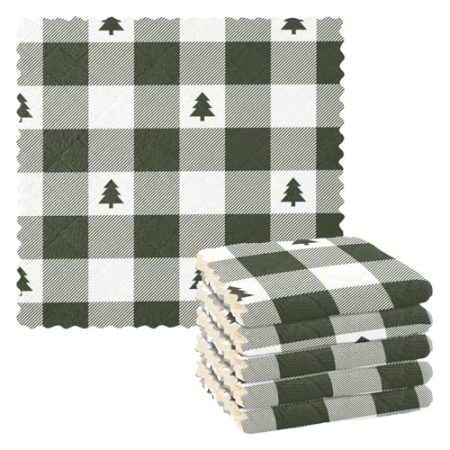 FRODOTGV Grün-weiße Geschirrtücher mit Weihnachtsbaum, kariert, Mikrofaser, Geschirrtücher, Baumwolle, Frottee, Küchentücher, Weihnachtshandtücher für die Küche