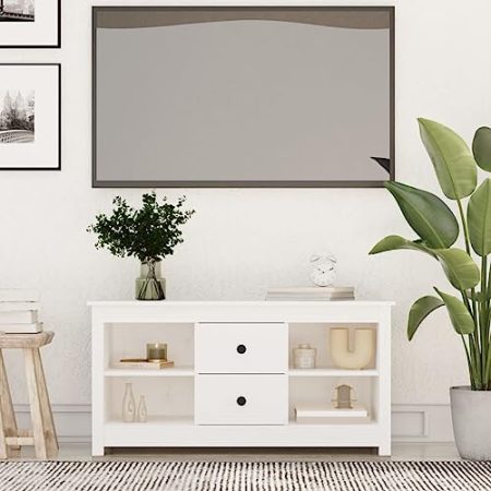 FSJIELW Home & Garden TV-Schrank Weiß 103x36,5x52 cm Massivholz Kiefer Möbel Wahl